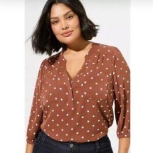 Torrid Brown Buttoned Relaxed Blouse